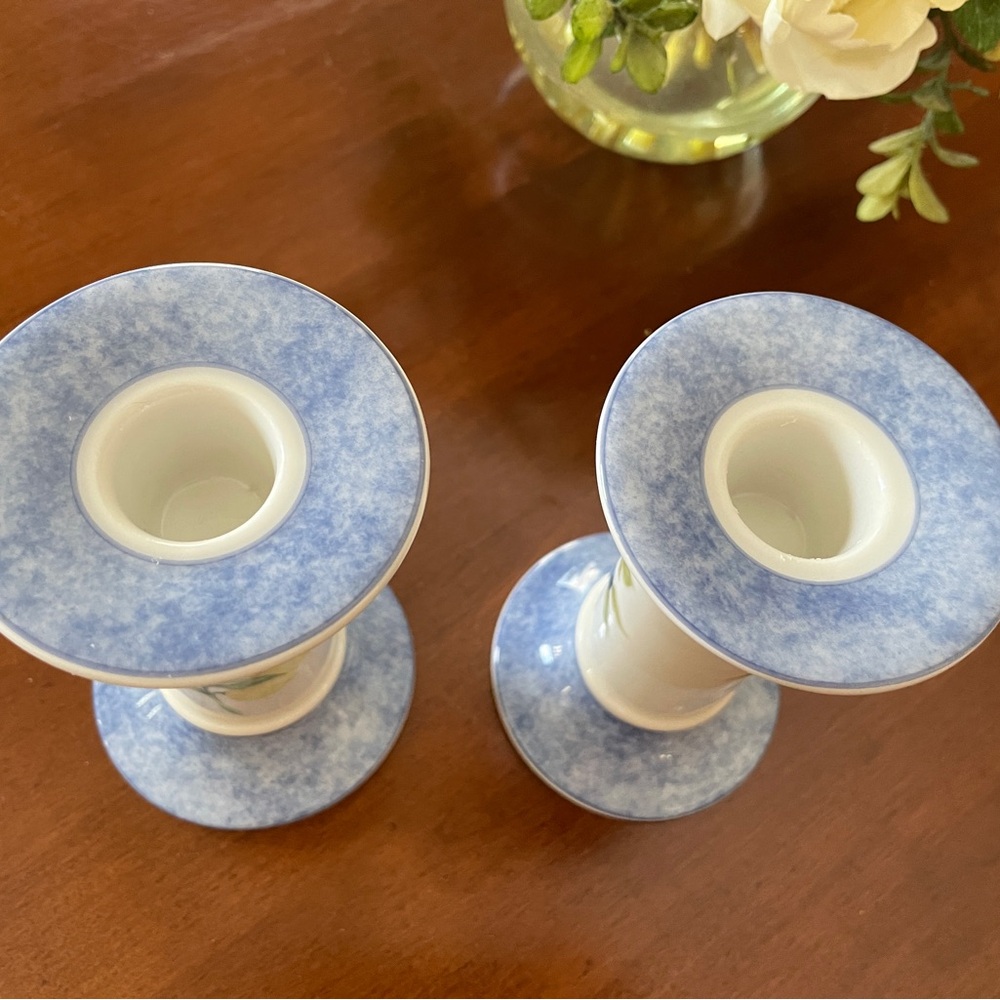 Royal Doulton Carmina Candlesticks Pair - Lemons & Olives Mediterranean Pattern - Picture 6 of 7